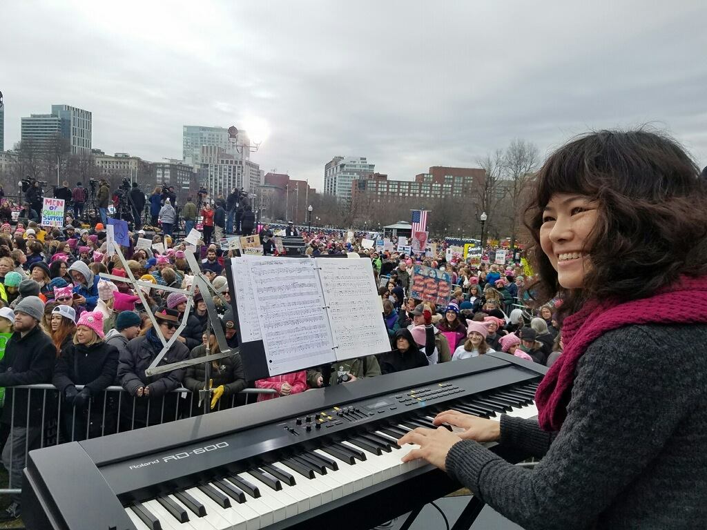 Soohee Moon accompanies Voices Rising at the Boston Women's March for America